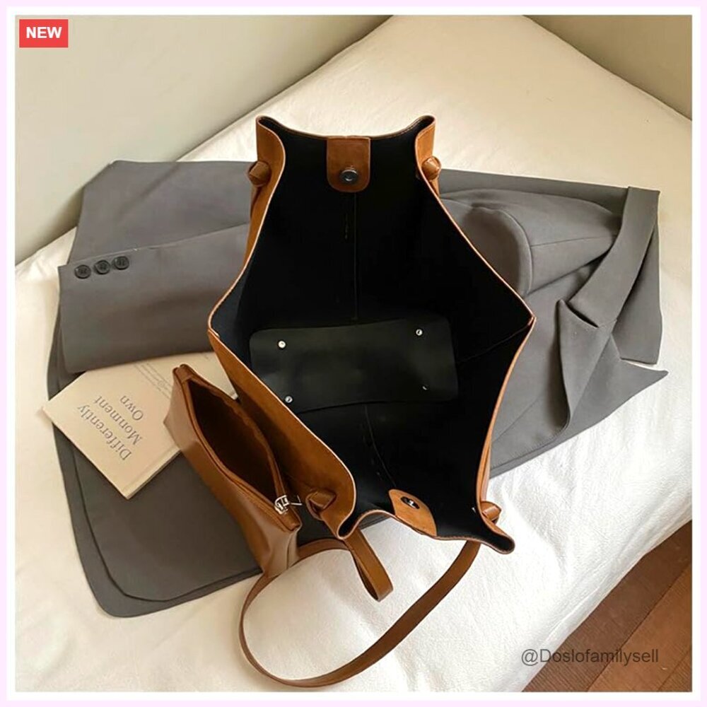 Suede Tote Shoulder Bag Crossbody Hobo Purse Vintage Minimal Chic - Picture 4 of 5